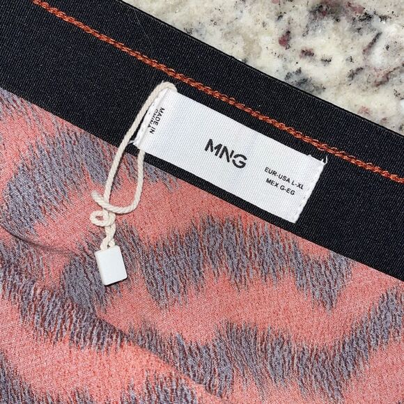 Mango Womens Animal Print Elastic Waist Flowy Midi Skirt Red Orange Black Size L - Picture 6 of 9